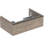 Mueble bajo Geberit iCon para lavabo, con un cajón: Ancho de lavabo=75cm, Cuerpo y frontal: nogal hickory/melamina con textura de madera, Tirador: lava/con pintura polvo al horno mate